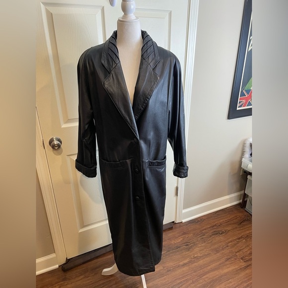 Vintage Jacqueline Ferrar Black Leather Women's trench Coat - Picture 1 of 16